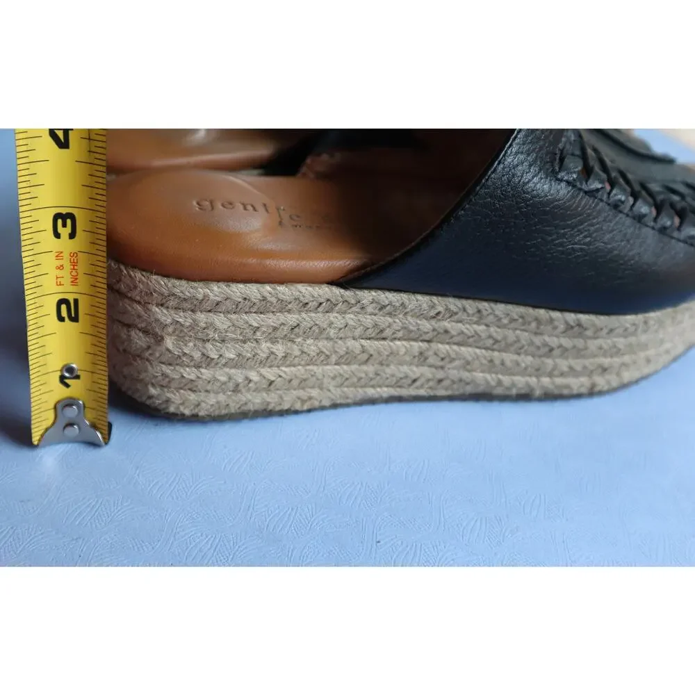 Kenneth Cole Gentle Soul Black Woven Leather Espadrille Slide Slip On Sandals 10